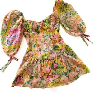 For Love and Lemons Yellow Floral Nina Dropwaist Dress Womens Small New